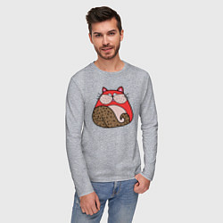 Лонгслив хлопковый мужской Красный абстрактный кот, цвет: меланж — фото 2