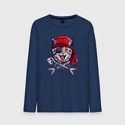 Лонгслив хлопковый мужской Кот пират и рыбьи кости, цвет: тёмно-синий