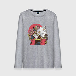Лонгслив хлопковый мужской Котик Самурай Samurai Cat Japanese art, цвет: меланж