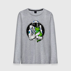 Лонгслив хлопковый мужской Космонавт с инопланетным котом, цвет: меланж
