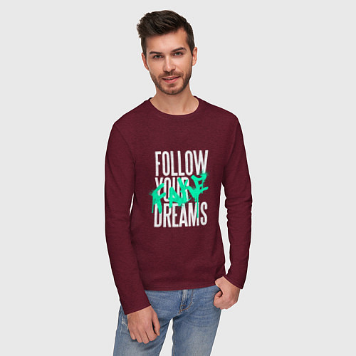 Мужской лонгслив Follow Your Fake Dreams / Меланж-бордовый – фото 3