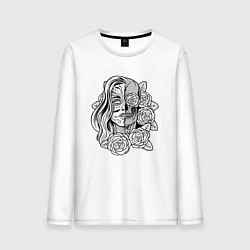 Лонгслив хлопковый мужской Undead Sugar Skull Calavera Катрина День Мёртвых, цвет: белый