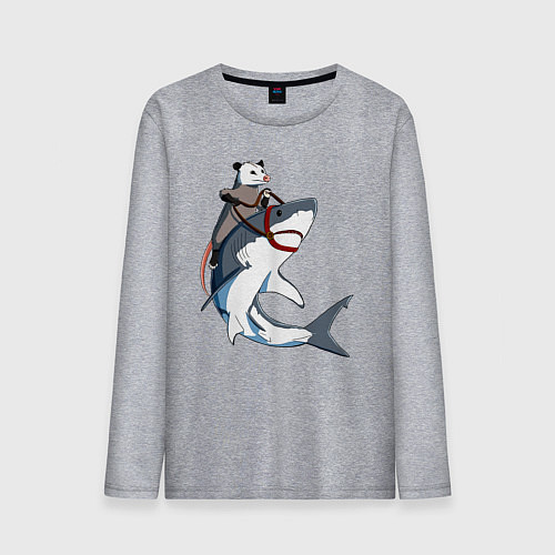Мужской лонгслив Опоссум верхом на акуле / Меланж – фото 1