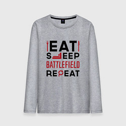 Лонгслив хлопковый мужской Надпись: Eat Sleep Battlefield Repeat, цвет: меланж