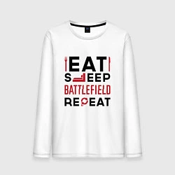 Лонгслив хлопковый мужской Надпись: Eat Sleep Battlefield Repeat, цвет: белый