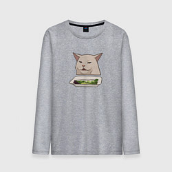 Лонгслив хлопковый мужской Кот с салатом из мема, цвет: меланж