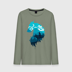 Лонгслив хлопковый мужской Принцесса Мононоке волчий силуэт, цвет: авокадо