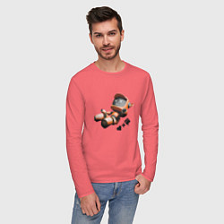 Лонгслив хлопковый мужской Падающий робот с логотипом, цвет: коралловый — фото 2