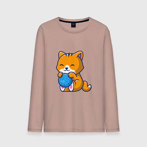 Мужской лонгслив Рыженький котик / Пыльно-розовый – фото 1