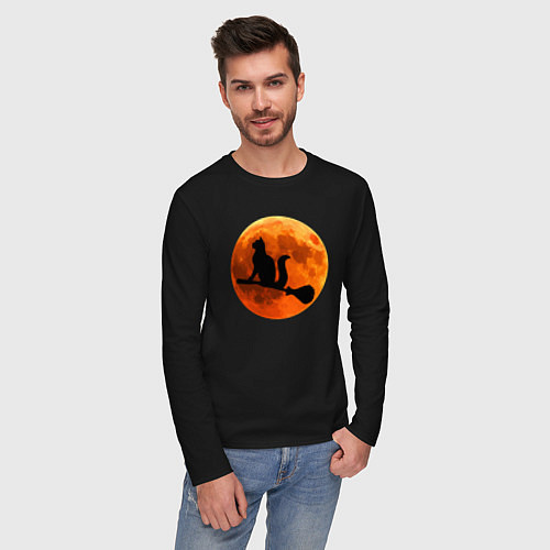 Мужской лонгслив Halloween Cat / Черный – фото 3