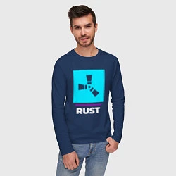 Лонгслив хлопковый мужской Символ Rust в неоновых цветах, цвет: тёмно-синий — фото 2