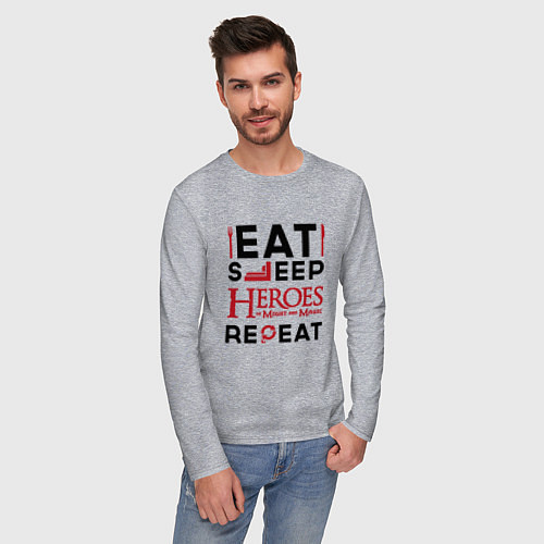 Мужской лонгслив Надпись: Eat Sleep Heroes of Might and Magic Repea / Меланж – фото 3
