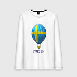 Лонгслив хлопковый мужской 3d aerostat Sweden flag, цвет: белый