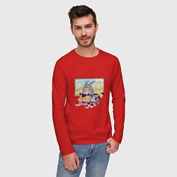 Лонгслив хлопковый мужской Тоторо на котобусе, цвет: красный — фото 2