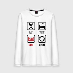 Лонгслив хлопковый мужской Eat Sleep PUBG Repeat, цвет: белый