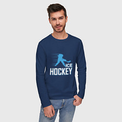 Лонгслив хлопковый мужской Хоккей Силуэт спортсмена, цвет: тёмно-синий — фото 2