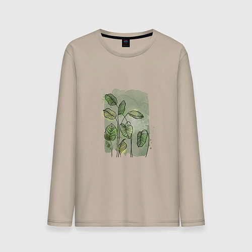 Мужской лонгслив Нежные листья на акварельном фоне / Миндальный – фото 1