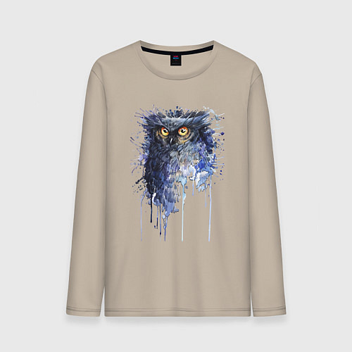 Мужской лонгслив Прикольная сова в акварельном рисунке / Миндальный – фото 1
