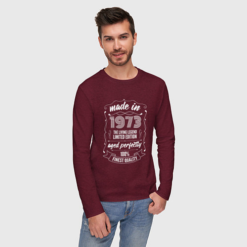 Мужской лонгслив Made in 1973 Retro Old School / Меланж-бордовый – фото 3