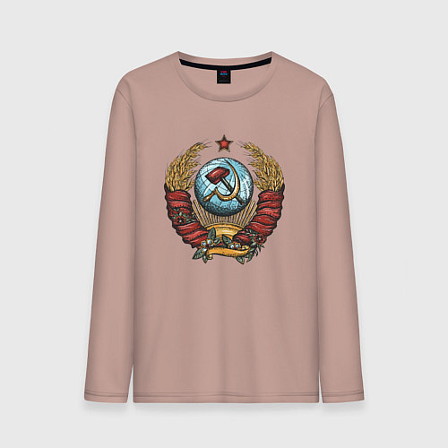 Мужской лонгслив Серп и молот СССР / Пыльно-розовый – фото 1