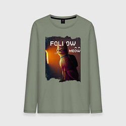 Лонгслив хлопковый мужской STRAY FOLLOW MEOW, цвет: авокадо