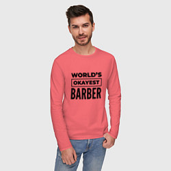 Лонгслив хлопковый мужской The worlds okayest barber, цвет: коралловый — фото 2