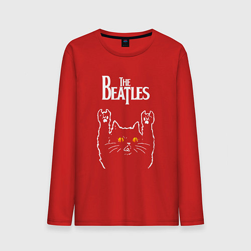 Мужской лонгслив The Beatles rock cat / Красный – фото 1