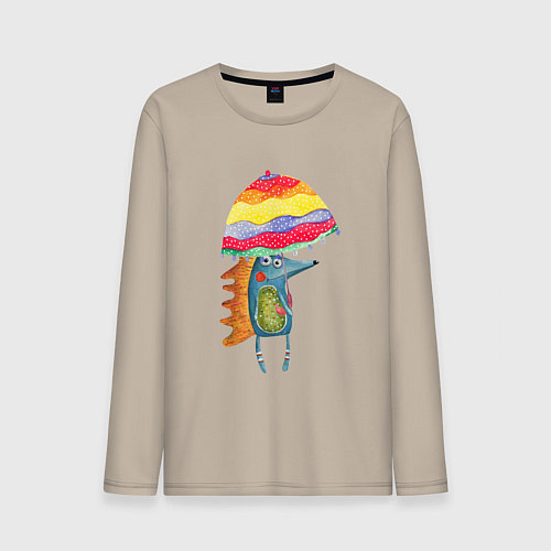Мужской лонгслив Ежик под зонтиком / Миндальный – фото 1