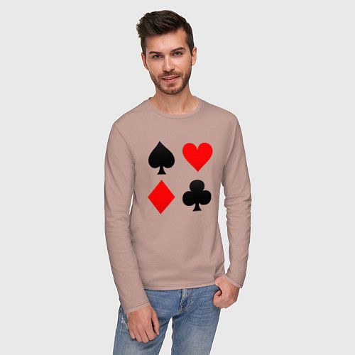 Мужской лонгслив Четыре масти игральных карт / Пыльно-розовый – фото 3