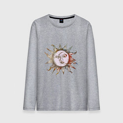 Лонгслив хлопковый мужской Солнце и луна - Солнцестояние, цвет: меланж