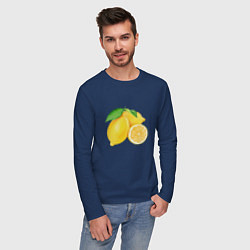 Лонгслив хлопковый мужской Сочные лимоны, цвет: тёмно-синий — фото 2