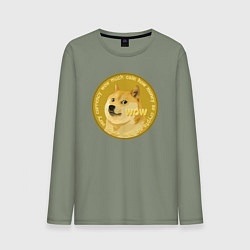 Лонгслив хлопковый мужской Иронизирующая монета с Доге, цвет: авокадо