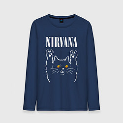 Лонгслив хлопковый мужской Nirvana rock cat, цвет: тёмно-синий