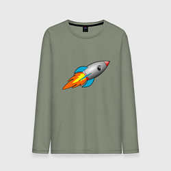 Лонгслив хлопковый мужской Ракета летит в небе, цвет: авокадо
