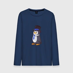 Лонгслив хлопковый мужской Пингвин в цилиндре, цвет: тёмно-синий