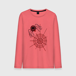 Лонгслив хлопковый мужской Стилизованный под брошку паук на паутине, цвет: коралловый