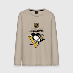 Лонгслив хлопковый мужской Питтсбург Пингвинз НХЛ логотип, цвет: миндальный