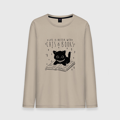 Мужской лонгслив Life is better with cats and books / Миндальный – фото 1
