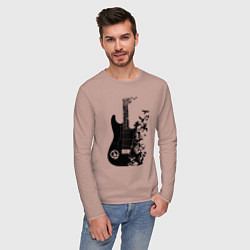 Лонгслив хлопковый мужской Гитара и птицы, цвет: пыльно-розовый — фото 2