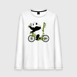 Лонгслив хлопковый мужской Панда на велосипеде с бамбуком, цвет: белый