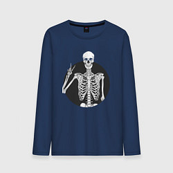 Лонгслив хлопковый мужской Скелет с жестом Виктория, цвет: тёмно-синий