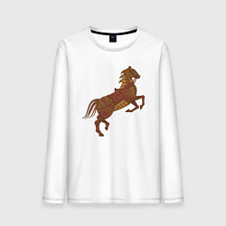 Лонгслив хлопковый мужской Стимпанк-лошадь, цвет: белый