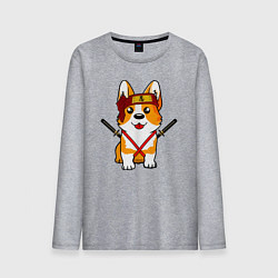 Лонгслив хлопковый мужской Корги - самурай, цвет: меланж