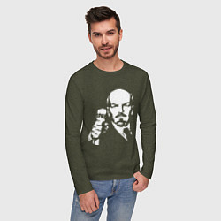 Лонгслив хлопковый мужской Ленин с Правдой цвета меланж-хаки — фото 2