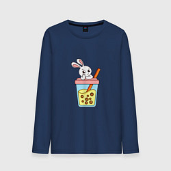 Лонгслив хлопковый мужской Кролик с напитком, цвет: тёмно-синий