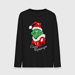 Лонгслив хлопковый мужской Merry Christmas, Santa Claus Grinch, цвет: черный