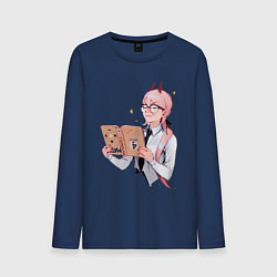Лонгслив хлопковый мужской Пауэр читает книгу, цвет: тёмно-синий