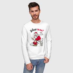 Лонгслив хлопковый мужской Believe in me, Santa Claus reading letters, цвет: белый — фото 2