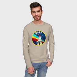 Лонгслив хлопковый мужской NASA - emblem - USA, цвет: миндальный — фото 2