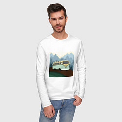 Лонгслив хлопковый мужской Машина и горы в путешествии, цвет: белый — фото 2